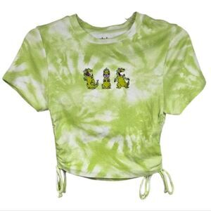 Rugrats Nickelodeon Women's Reptar Green Tie-Dye Tee Crop Top T-Shirt Dinosaur